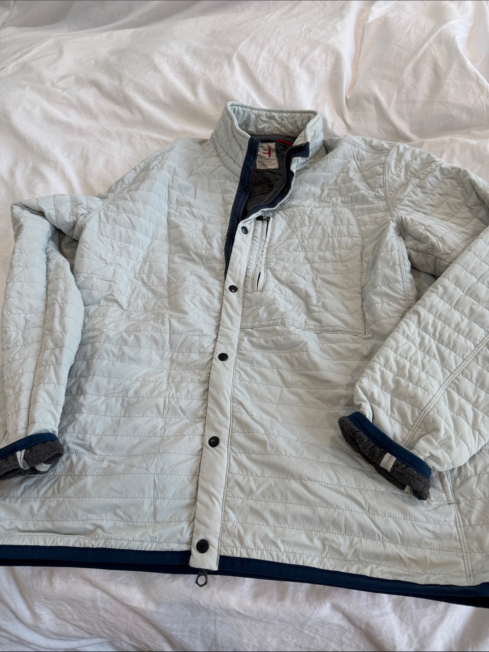 Relwen Light Gray Quilted Men's Jacket with Navy Trim